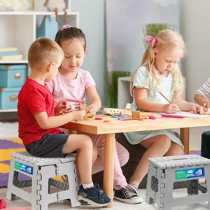 Dyforce 9" Folding Step Stool for Kids and Adults, Collapsible Light-Weight Foot Stools Foldable for Toddler, Kitchen, Bathroom, 300 lb Capacity (Grey)
