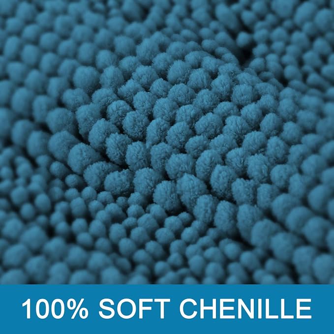 H.VERSAILTEX Bath Mats for Bathroom Non Slip Extra Thick Chenille Striped Bath Rug 24" x 36" Absorbent Non Skid Fluffy Soft Shaggy Rugs Washable Plush Mats for Indoor, Bath Room, Tub - Turquoise Blue