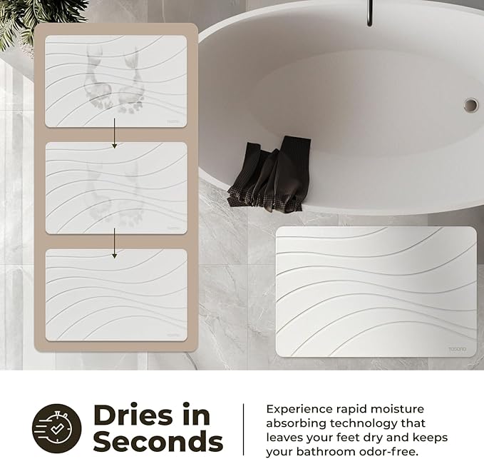 TOSORO - Stone Bath Mat Diatomaceous Earth Shower Mat Non-Slip Super Absorbent Diatomite Stone Bath Mats for Bathroom Floor Quick Drying Natural Easy to Clean (23.5 x 15) - Sandstone