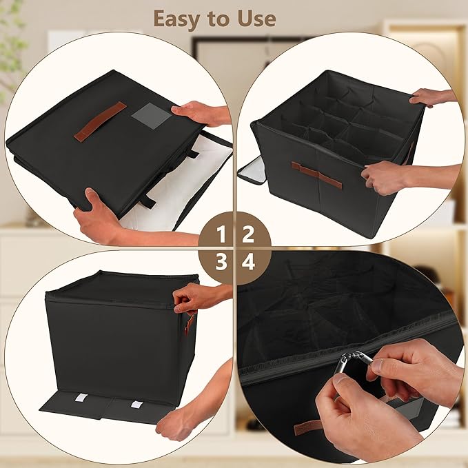 Vincona Shoe Organizer for Closet,2 Pack Shoe Storage Bins Foldable Shoe Storage Box Containers with Clear Cover and Sturdy Handles,Shoe Rack for Closet Storage for Sneakers Heels Slippers (Black)
