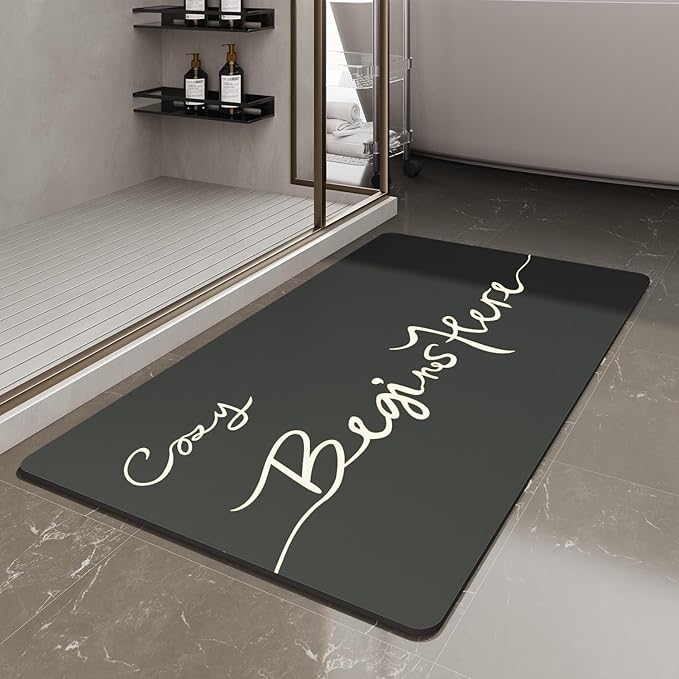 MontVoo Bath Mat-Bath Mat Rug Non Slip Super Absorbent Stain Resistant Quick Dry Thin Bathroom Rug-Bath Mats for Bathroom Floor Bathtub Vanity-Bathmat Bath Rug Easy Care-24"x35",Black