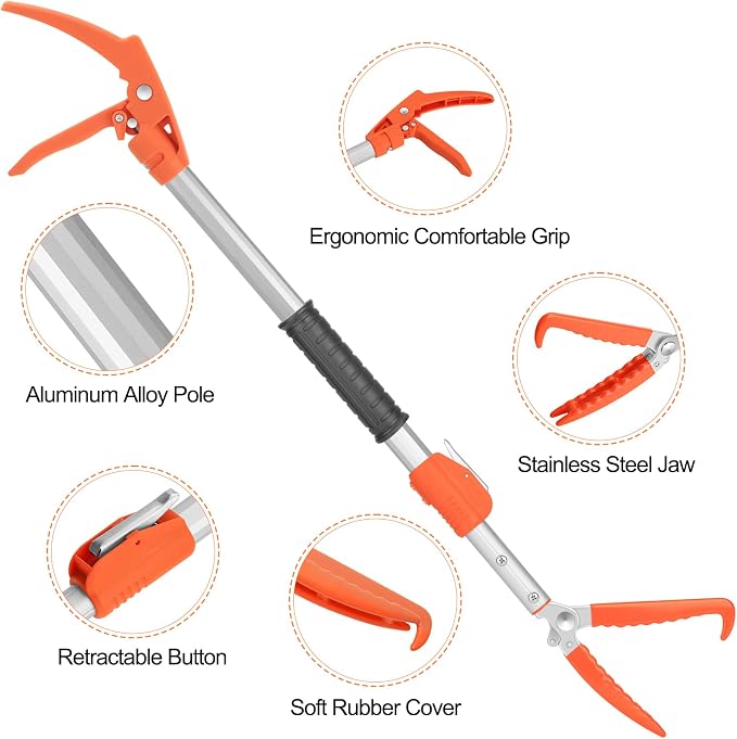 Kalkal Snake Grabber Tool, 60” Professional Aluminum Alloy Telescopic Rattle Snake Tongs, Reptile Grabber Snake Catcher Wide Jaw Handling Tool with Lock
