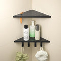 Corner Shower Shelf w/Hooks, Grout in Bathroom Shelves for Tiled Wall, 304 Stainless Steel Recessed Shower Shelf (Matte Black, 10''-2pcs)
