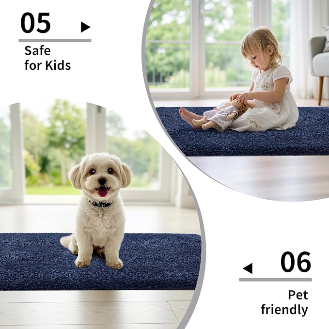 Disolla Navy Bathroom Rug 24x48 - Non-Slip Plush Thick Bath Mat, Highly Absorbent & Ultra Soft Fluffy Floor Mat, Machine Washable for Shower and Tub