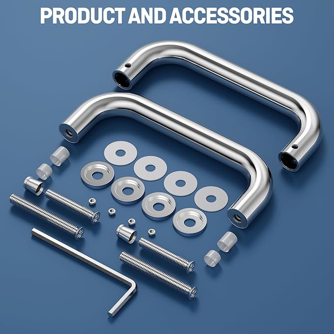 Ranbo Polished Chrome 6" （CTC） Tubular Back-to-Back Shower Door Handle，3/4" Diameter Pull Handles with Metal Washers, for 1/4"- 1/2" Thick Glass and 1-3/8" - 2-1/6" Thick Wooden or Metal Doors