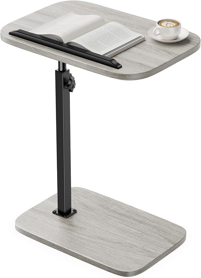 HUANUO TV Tray Table，Adjustable Height TV Tray with 360° Swivel & 90° Tilt, Sturdy Side Table with Anti-Slip Bar for Laptop, Eating, Space-Saving Side Table for Couch, Bedside, Living Room