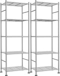 Sakugi Storage Shelves - Set of 2, 5-Tier Metal Shelf Organizer, Space-Saving Garage Shelving with Leveling Feet, Standing Shelves Organizer for Kitchen, Laundry, Pantry (18.4"x12.6"x57.4", Silver)