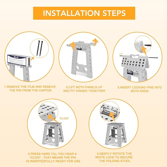Delxo 16 Inch Folding Step Stool,Foldable Stool for Adults,Portable Collapsible Plastic Stepstool,Non Slip Folding Stools for Kitchen Bathroom Bedroom Garden Up to 400LBS,(Grey 1PC)