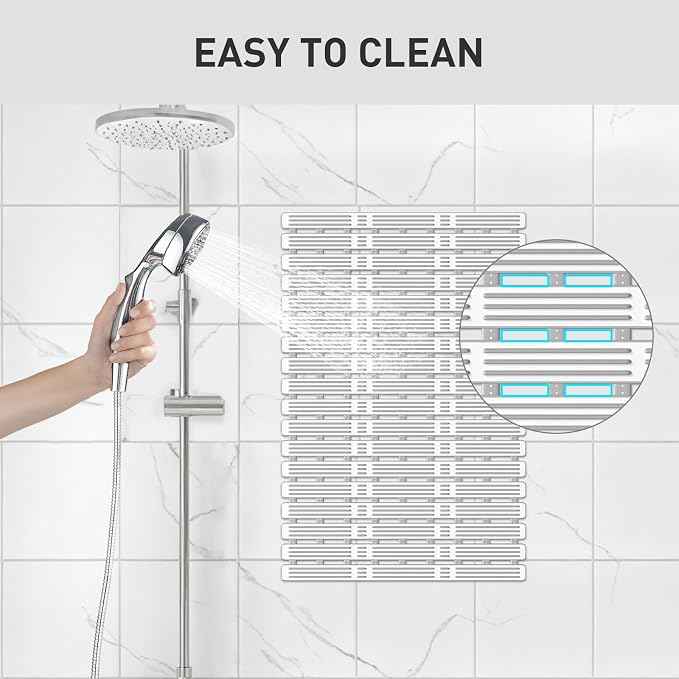 XIYUNTE Shower Mat Non Slip Bath Mat for Tub - 27 X 16 Inch TPE Bathtub Mat Non Slip Shower Mats for Inside Shower, Bath Tub Mat with Powerful Suction Cup, Easy to Cut and Dry, Grey