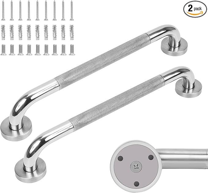 MrHAND Extra-Thick 1.0mm Wall Grab Bars, 2 Pack 16 Inch Mirro 304 Stainless Steel, Non‑Slip Grip for Bathroom Wall, 500 Lbs Support Safety Bars for Elderly, Pregnant & Kids,ADA Compliant