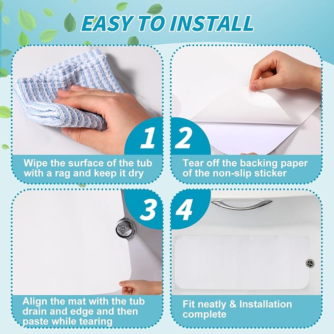 Dunzoom 16" x 40" Non Slip Bathtub Mat with Drain Cut Out Non Skid Safety Bath Mat Adhesive Peel and Stick Bath Tub Mat Arc Angle PEVA Tub Anti Slip Stickers for Shower Floor Wet Areas(White)