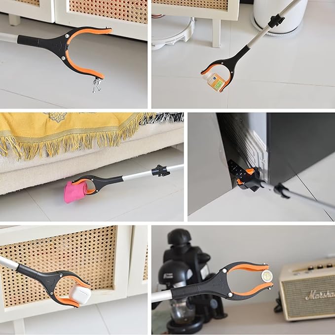 43" Extra Long Grabber Tool, Foldable Grabbers for Elderly Grab It Reaching Tool with Rotating Jaw +Magnets, 4" Wide Claw Opening Reacher Grabber Pickup Tool, Grabber Reacher Tool Heavy Duty