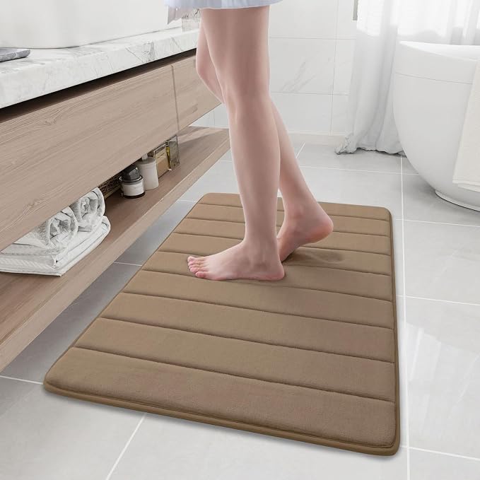 Buganda Memory Foam Bath Mat, 35.4" x 24", Ultra Soft and Non-Slip Bathroom Rugs, Water Absorbent and Machine Washable Bath Rug Runner for Bathroom, Shower, and Tub, Mocha