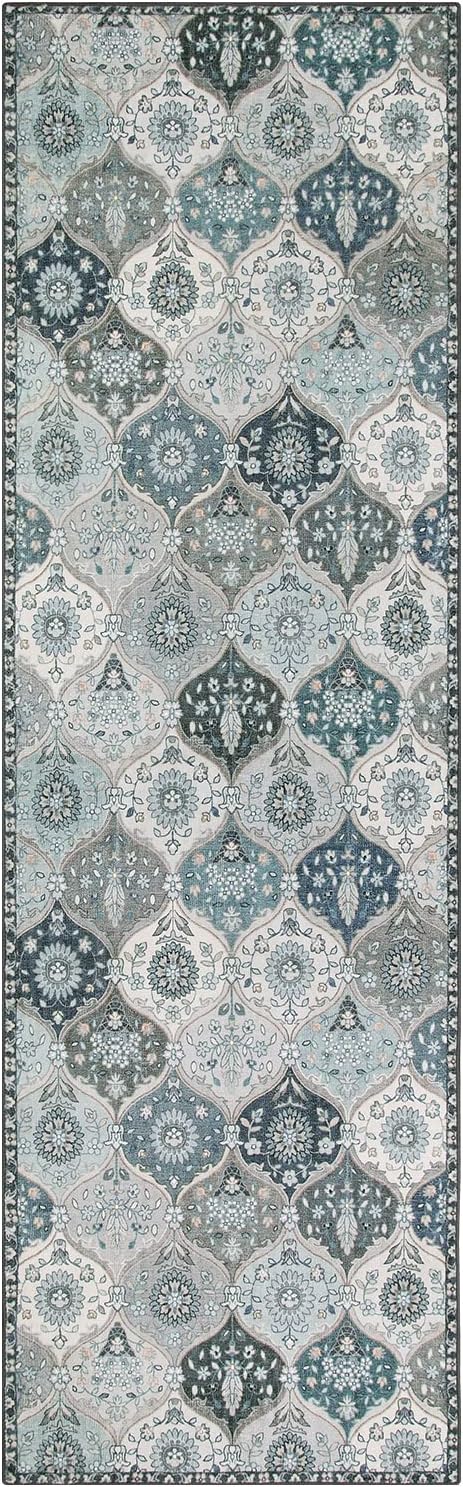 Lahome Moroccan Washable Runner Rug, 2'5''x8' Ultra-Thin Vintage Kitchen Runners for Hallways, Oriental Non-Slip Hallway Rug Carpet for Entryway Bedroom Laundry Room Foyer Elise, Blue