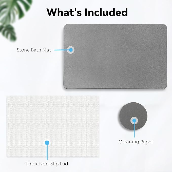 Stone Bath Mat, Dries Quickly, Non-Slip Diatomaceous Earth Bath Mats for Bathroom, Super Absorbent Stone Shower Mat, Easy to Clean, 23.5" x 15.5" Charcoal Gray