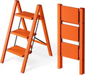 3 Step Ladder, Aluminum Lightweight Folding 3 Step Stool with Anti-Slip Wide Pedal, 330lbs Capacity Ladder for Household,Library,Office(Hermes Orange)