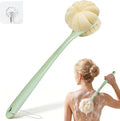 Back Scrubber for Shower, 15.7" Loofah with Handle, Back Shower Brush with Bristles and Loofah, Dry Brushing Body Brush for Cleanse Back and Hard to Reach Areas with Curved Long Handle