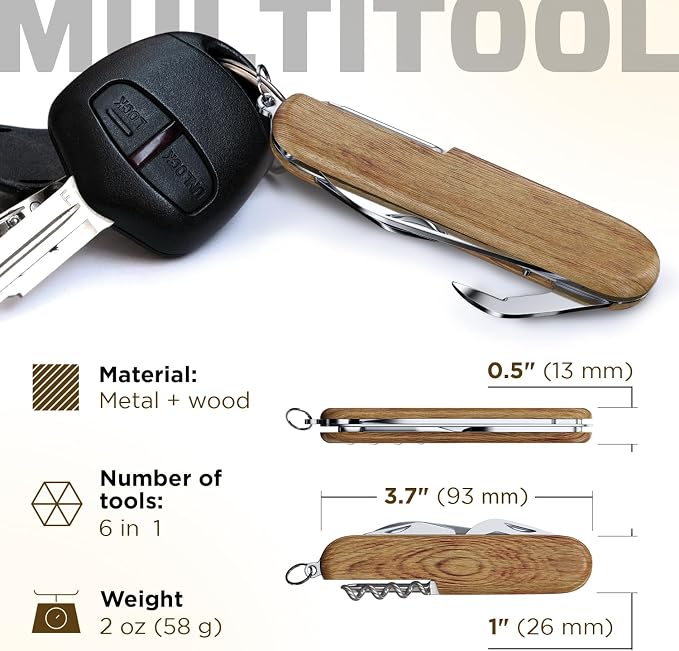 Small Pocket Knife 6 in 1 - Keychain Multitool - Compact Kids Pocket Knife with Bottle Opener, Can Opener, Corkscrew, Phillips Screwdriver - EDC Gift for Men, Women, Camping, Hiking, Travel - 5005