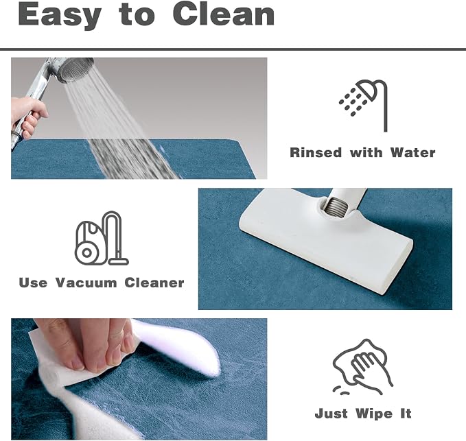 TYUU Bathroom Mat Quick Dry, Bathroom Rugs Non Slip Washable Thin Absorbent Bath Mat Fits Under Door Bathroom Floor Mat Perfect for Bath, Shower, or Sink 24"x36" Denim Blue