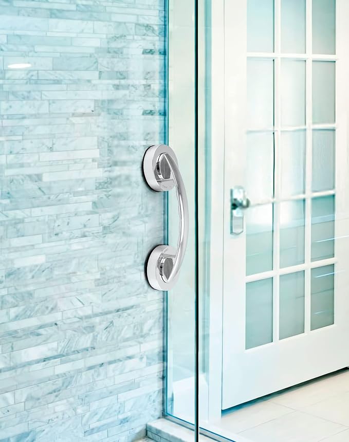 QWORK 2 Pack Glass Door Suction Handle, Shower Grab Bars Suction Handle, Non-Porous Absorption Handles for Cabinet Sliding Door, Window,Shower Door Drawer