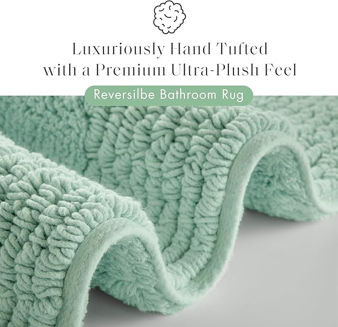 Madison Park Splendor Reversible 100% Cotton Tufted Bathroom Rug-3000 GSM Hotel Quality Luxurious Plush Medium Pile Bath Mat Absorbent, Quick Dry, Shower Room Décor, 24x72 Green