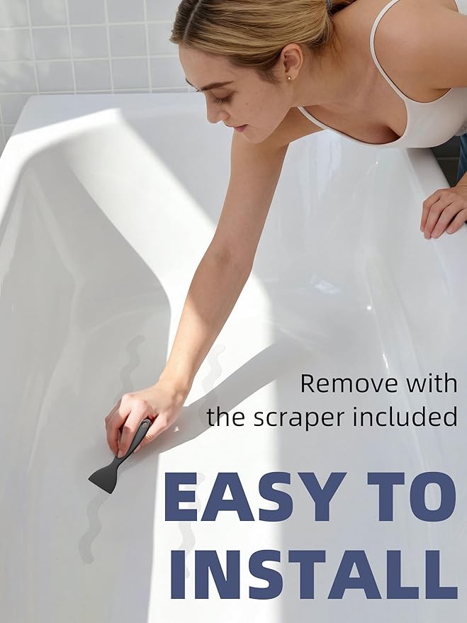 Secopad Patented Anti Slip Shower Stickers, 24PCS Adhesive Decals Safety Strips with Scraper for Bath Tub, Shower Floor, Stairs, Clear, 0.8"*8"