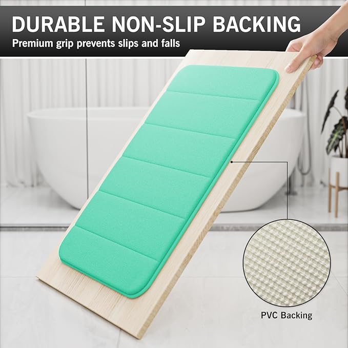 RUN HELIX Bathroom Rugs Set 2 Piece Memory Foam Bath Non-Slip Bath Mat,Washable Room Mats,Absorbent Shaggy Rugs Super Soft Kitchen Mats, Batroom Carpets for Bathroom,Tub,Shower Home Decor（Teal）