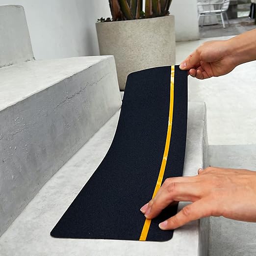 S&X Outdoor Stair Treads Non-Slip Safety Tape, 6” x 24”, 5-Pack, Pre-Cut Anti Slip Tape with Reflective Stripe, Heavy Duty Traction Grip Tape for Wooden Steps, Concrete Stairs, Decks