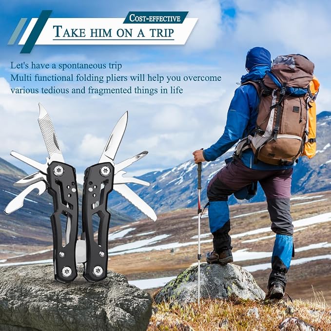 MINI Multitool Pliers, Christmas Birthday Gifts for Men Boyfriend Dad Husband Women, Pocket Knife 14-In-1, Rugged and Practical Portable Computer and Bike Gadgets, Black Camping and Survival Tools