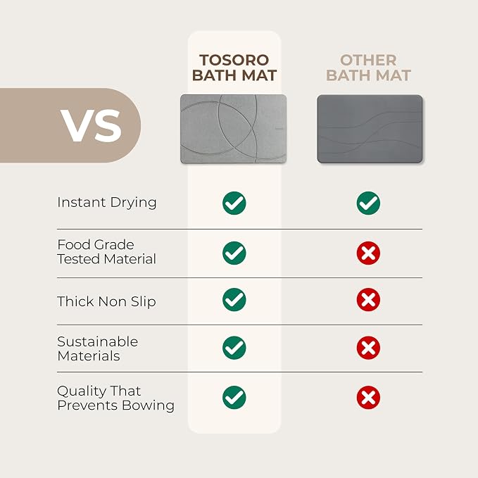 TOSORO - Stone Bath Mat Diatomaceous Earth Shower Mat Non-Slip Super Absorbent Diatomite Stone Bath Mats for Bathroom Floor Quick Drying Natural Easy to Clean (23.5 x 15) - Graphite