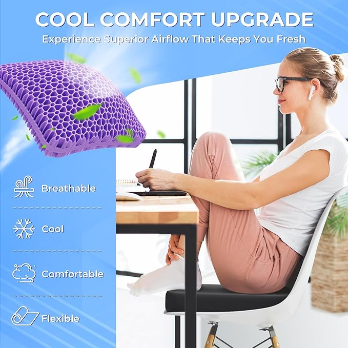 TushGuard Gel Seat Cushion for Long Sitting, Enlarged & Thickened Patent Design, Breathable Cooling for Office Chair, Soft Car Seat Cushion for Wheelchair (2.2" Thick, Black)