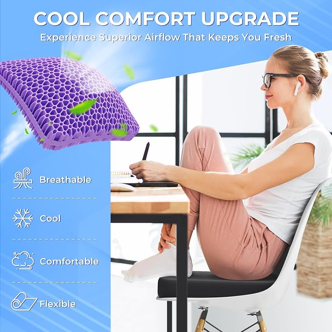 TushGuard Gel Seat Cushion for Long Sitting, Enlarged & Thickened Patent Design, Breathable Cooling for Office Chair, Soft Car Seat Cushion for Wheelchair (2" Thick, Black)