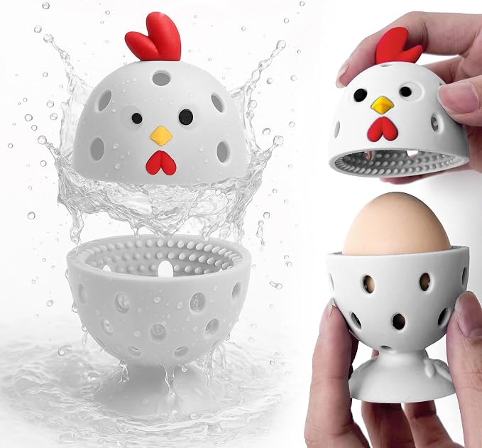 Egg Washer for Fresh Eggs, Egg Scrubber for Fresh Eggs, 2 Reusable Silicone Chicken Shaped Scrubs, Chicken Egg Cleaner, Eggshell Cleaner for Poultry Farm, Housewife Tools Vegetable Processing (White)