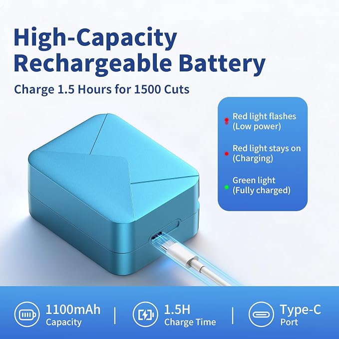 Rechargeable Electric Letter Opener Mail Opener Letter Openers Envelope Slitter Automatic Letter Opener Portable & Safe Blade Design, Universal Envelope Efficient Tool for Office Home (Blue)