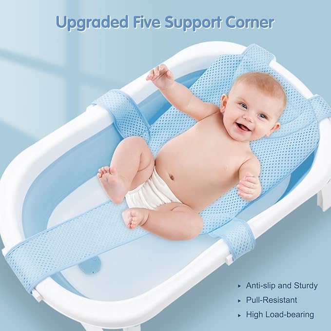 Colorlife Baby Bath Seat Support Net Infant Bathing Seat Support Mat, Adjustable Comfortable Non-Slip Five-Pointed Baby Shower Net Bathtub Sit Up Mesh for Newborn 0-12 Months-Blue(No Bathtub)