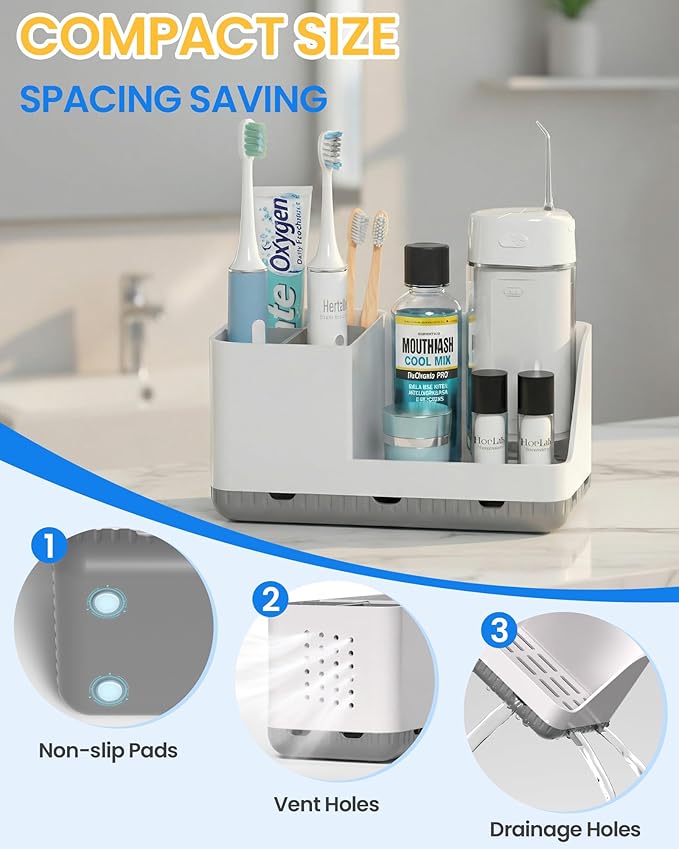 Toothbrush Holders for Bathroom Counter - Detachable Bathroom Organizer and Storage Electric Toothbrush and Toothpaste Holder, Bathroom Decor Accessories for Countertop, Shower, Sink