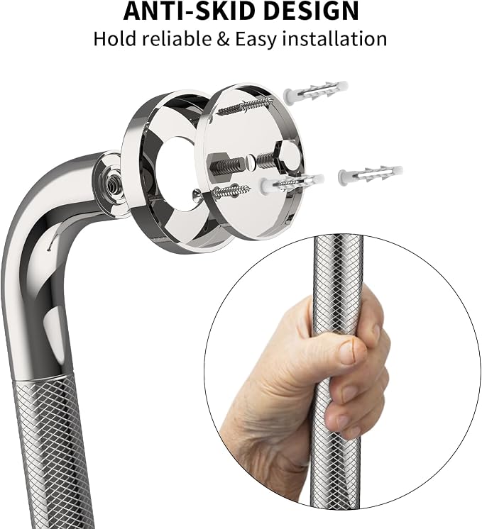 Anti Slip Shower Grab Bar 20 Inch, YuanDe Chrome Stainless Steel Bath Grab Bar, Knurled Bathroom Safety Rail, Shower Handrail Support, Handicap Elderly Balance Assist Handles