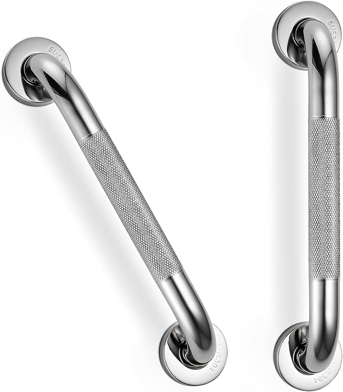 Grab Bars for Shower, Zynuhmo 2 Pack 12 Inch Anti Slip Stainless Steel Bathroom Safety Shower Grab Bar Handrails for Handicap Injury Pregnant Senior Assist Shower Handles(Polished Nickel, 1" Diameter)