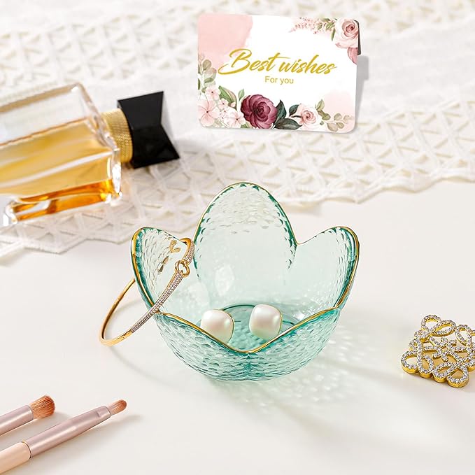 Binoster Friendship Gifts For Women Jewelry Dish Glass Ring Dish Jewelry Tray Cute Vanity Organizer Room Decor Jewellery Tray Trinket Dish Cute Bedroom Decor Christmas House Warming Gifts for women