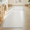 Upgraded Waffle Bath Mat Set of 2, Super Absorbent Non Slip Bath Mats for Bathroom Floor, Washable Boho Bathroom Rugs Set 2 Pieces with Tassels, Soft Bathroom Mat Set, White, 17" x 24" + 20" x 32"