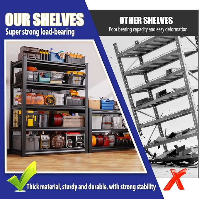 Garage Shelving-3000 lbs 5 Tier Storage Shelves, Adjustable Heavy Duty Metal Shelving Unit and Storage Large Wire Rack, Utility Steel Shelf for Warehouse Industrial Pantry Basement 71"x46"x18"