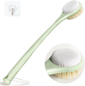 Back Scrubber for Shower with Long Handle, Dual-Sided Bath Brush with Soft Bristles & 150D Exfoliating Cloth, Anti-Slip Grip, Lightweight Back Washer for Shower, Men & Women (Green)