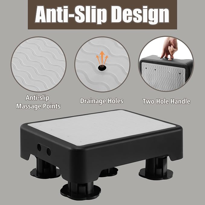 CHIKILLA Adjustable Step Stool for Bedside High Beds, Glow in the Dark Bed Steps for Adults Elderly, 650LBS Heavy Duty Non-Slip Safety Platform for Car, Bathtub, Kitchen, 3 Height Settings 3.7"-5.9"