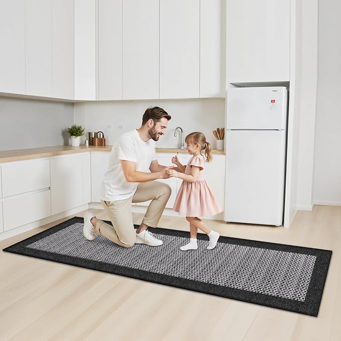 StepRite Kitchen Rugs, Kitchen Mats for Floor, 96"x24" Non-Slip Machine-Washable Kitchen Throw Rug, Absorbent Runner Rugs Office, Sink Standing Desk Mat, Decor Carpet, Black