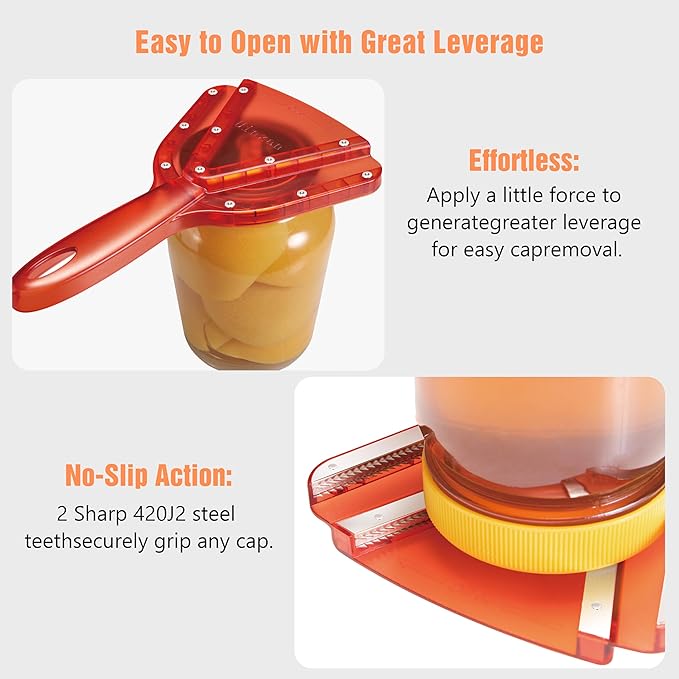 Uinxan Jar Opener for Weak Hands & Seniors with Arthritis - Handheld Manual | Effortlessly Opens Stubborn Screw Lids & Bottle Caps. 304 Stainless Steel. Durable. Patented Kitchen Gadget (Red)
