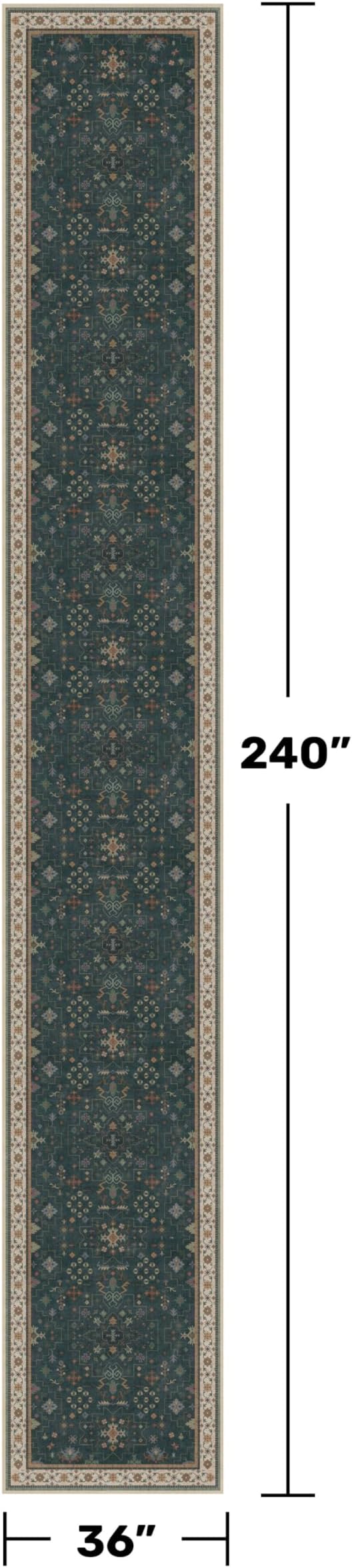 Hazo Haus Washable 3x20 Dark Green Hallway Runner Rug - Modern Vintage Boho Long Wide Runner Rugs for Kitchen, Eclectic Floral with Brown Accent, Low Pile Stain Resistant