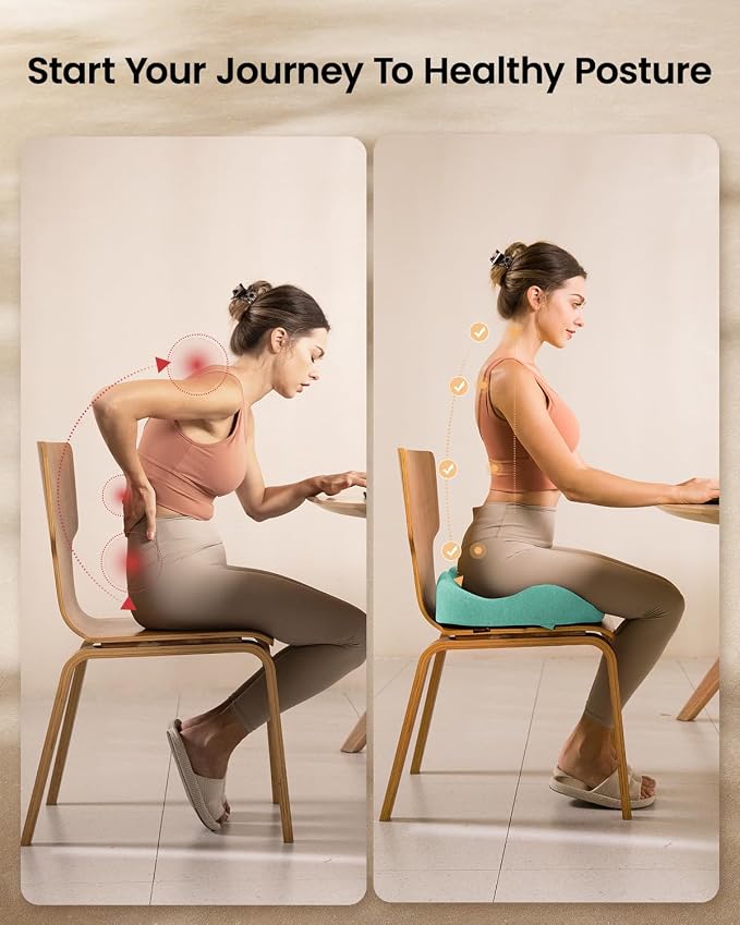 ProtoArc Seat Cushion, Office Chair Cushion for Sciatica, Coccyx Cushion, Ergonomic Memory Foam Seat Cushion for Car, Home, Pressure Relief Pad for Hip, Tailbone, All Day Comfort - Mint Green