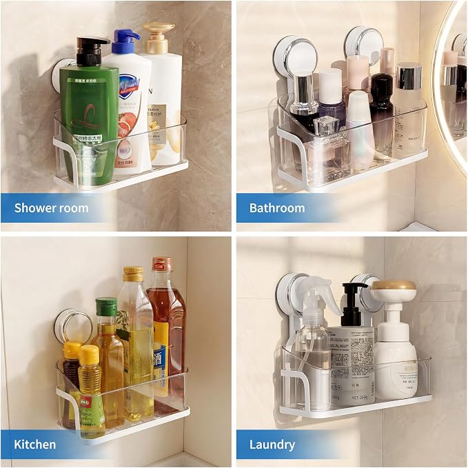 Shower Caddy Suction Cup, Removable Bathroom Organizer Shelf for Shower Storage, No Drilling Clear Square Shower Shelves, Large Capacity & Reusable, 1 pack