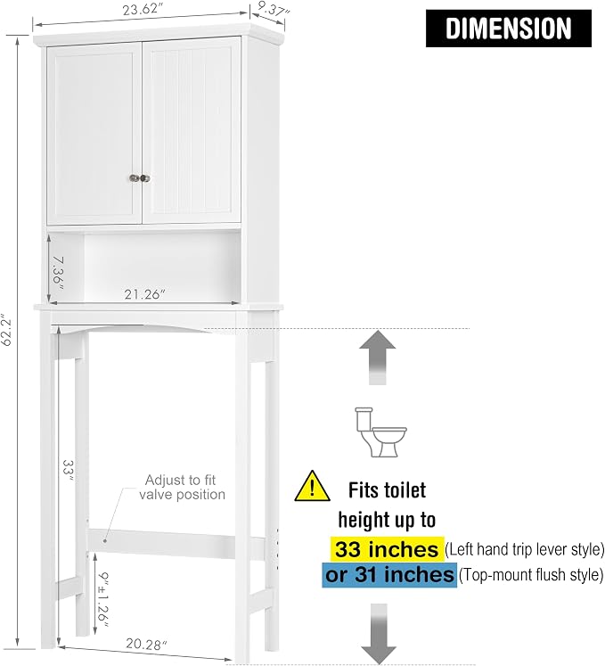 UTEX Over The Toilet Storage Cabinet, Bathroom Above Toilet Cabinet Organizer with Adjustable Shelves, White