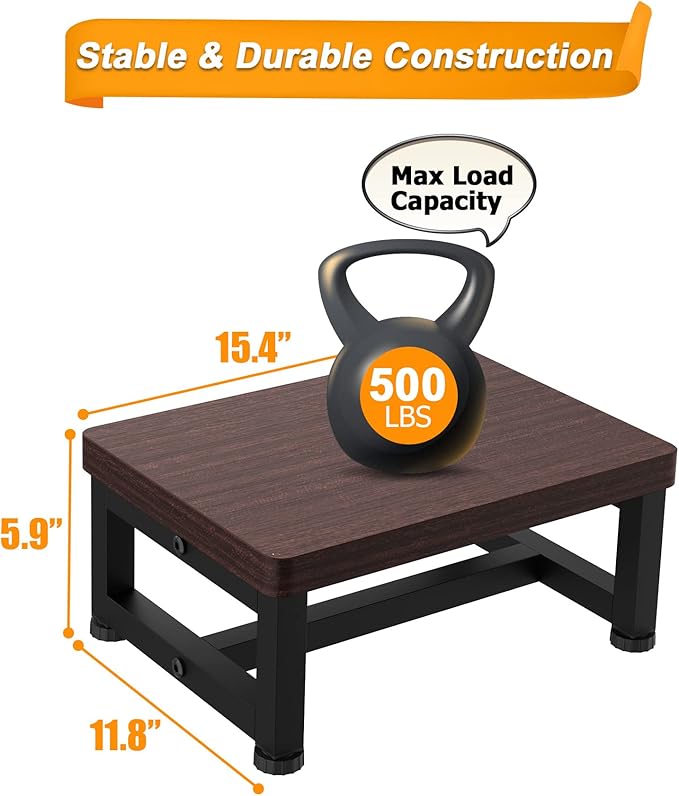 Step Stools for Adults Kids, Heavy Duty Non-Slip Wooden Stepping Stools with 500-LBS Capacity for Bedroom Kitchen Bathroom, Sturdy Bed Steps for High Beds with Rubber Feet, Easy to Assemble, Teak